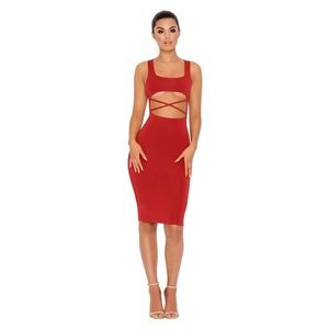 Red oh Polly under boob cut out midi dress